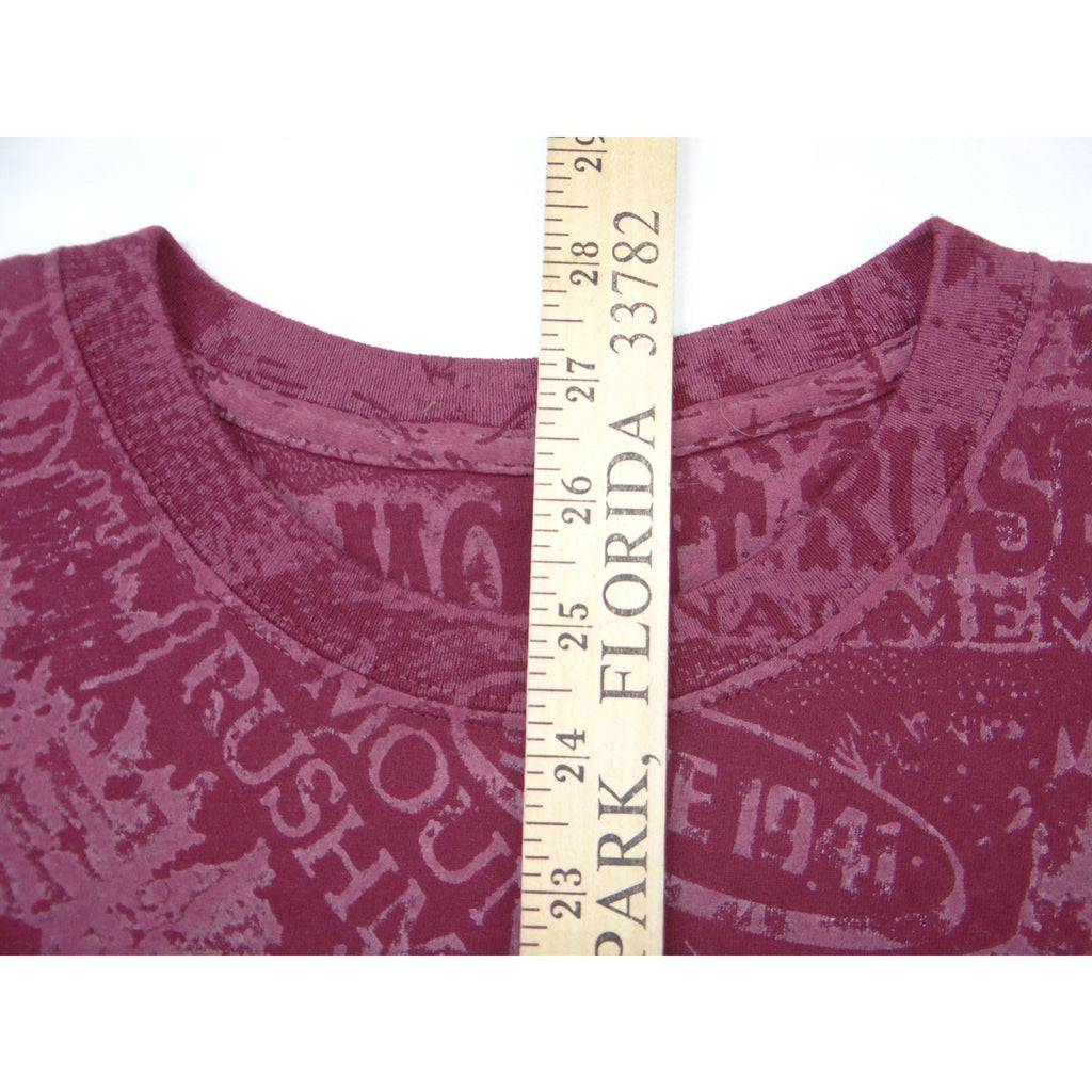 Vintage All-Over Graphic Mount Rushmore National Memorial TShirt Burgundy Men XL