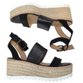 Crown Vintage Daylen Black Leather Espadrille Platform Wedge Sandals Womens 7.5