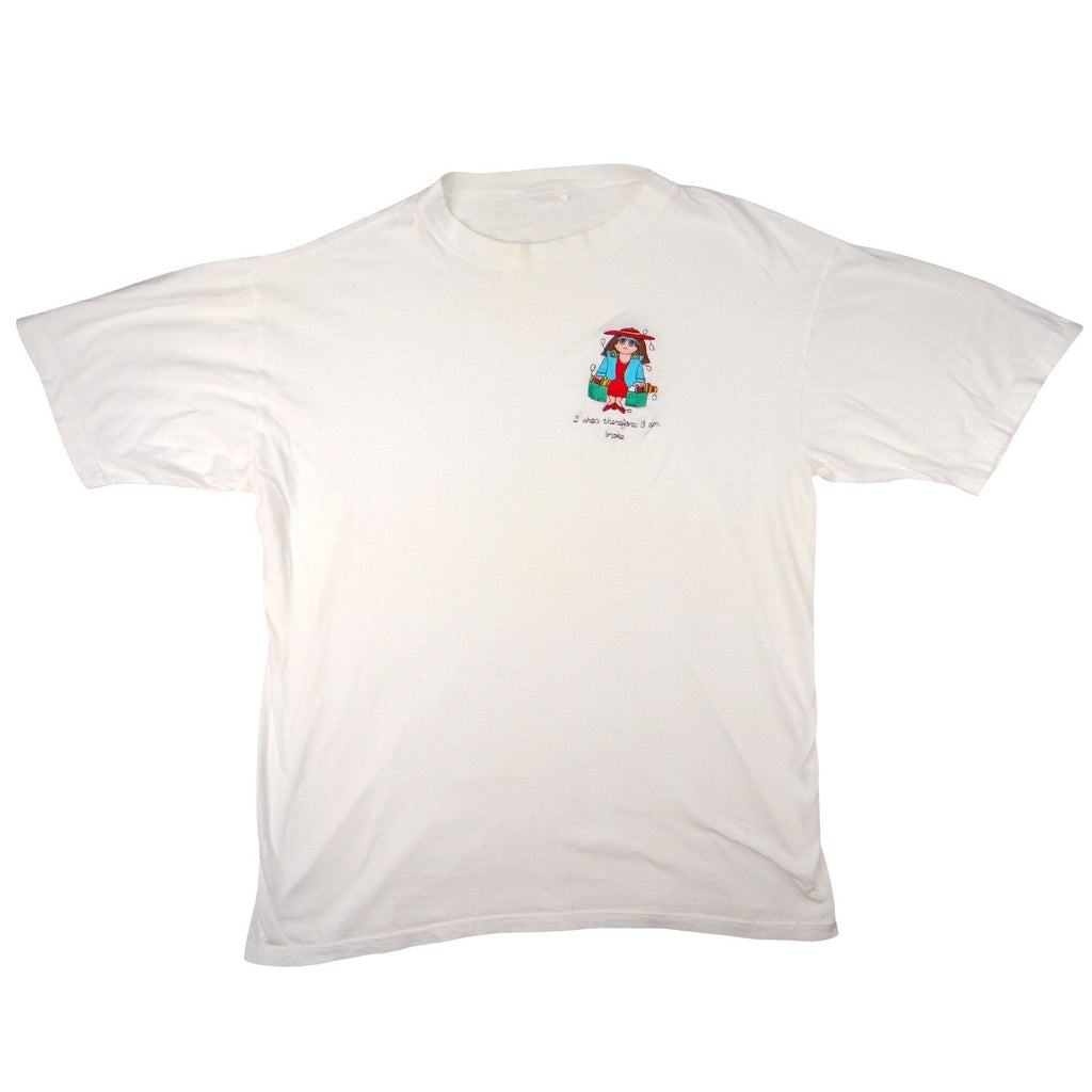 White Embroidered T Shirt Funny Quote I Shop Therefore I Am Broke Graphic Tee