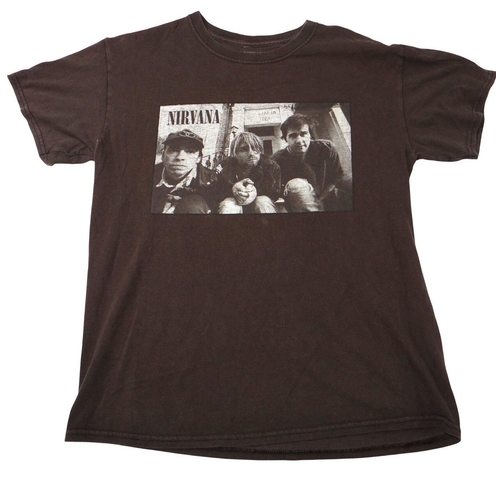 Nirvana Band Photo T Shirt Men's Size Medium Brown Short Sleeve Graphic Tee