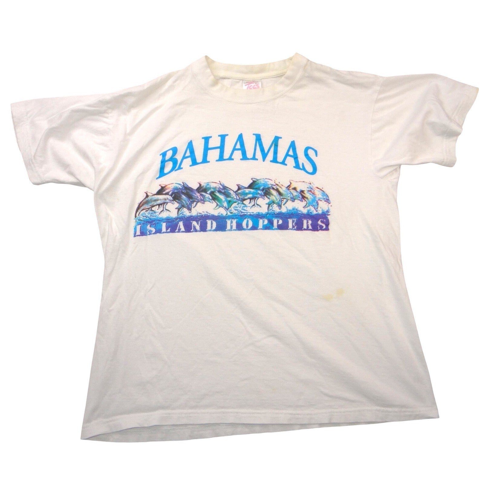 Vintage Bahamas Island Hoppers Dolphin Graphic T-Shirt White XL Tropical Tees