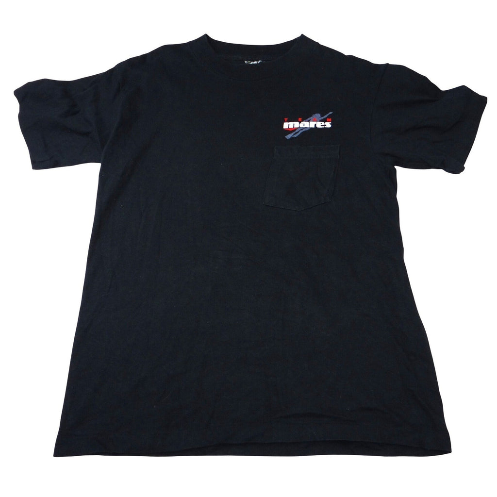 Vintage Mares Team Scuba Diver Graphic TShirt Mens L Black Short Sleeve Pocket