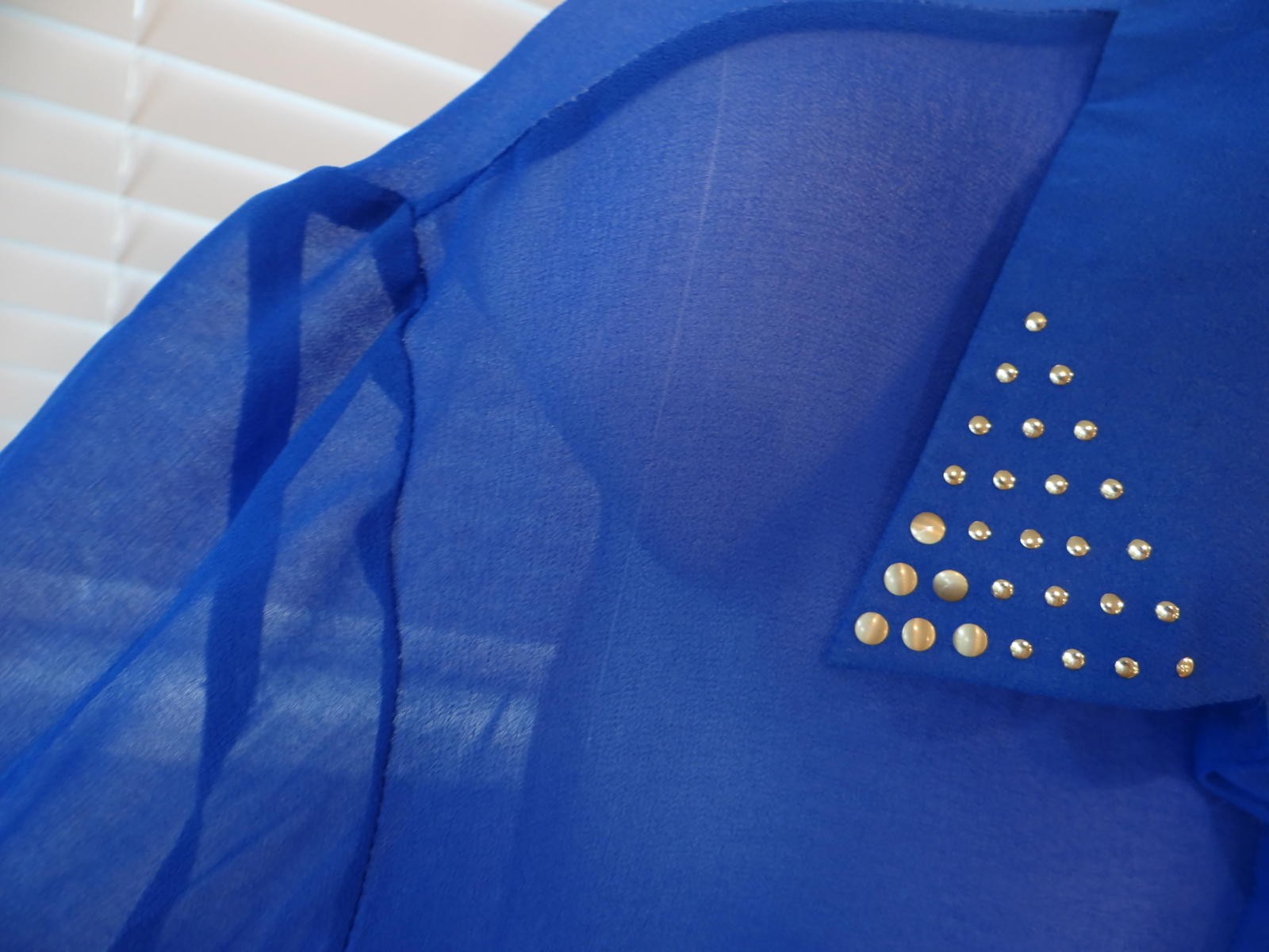 Stylish Sheer Blue Button-Up Shirt with Studded Pockets