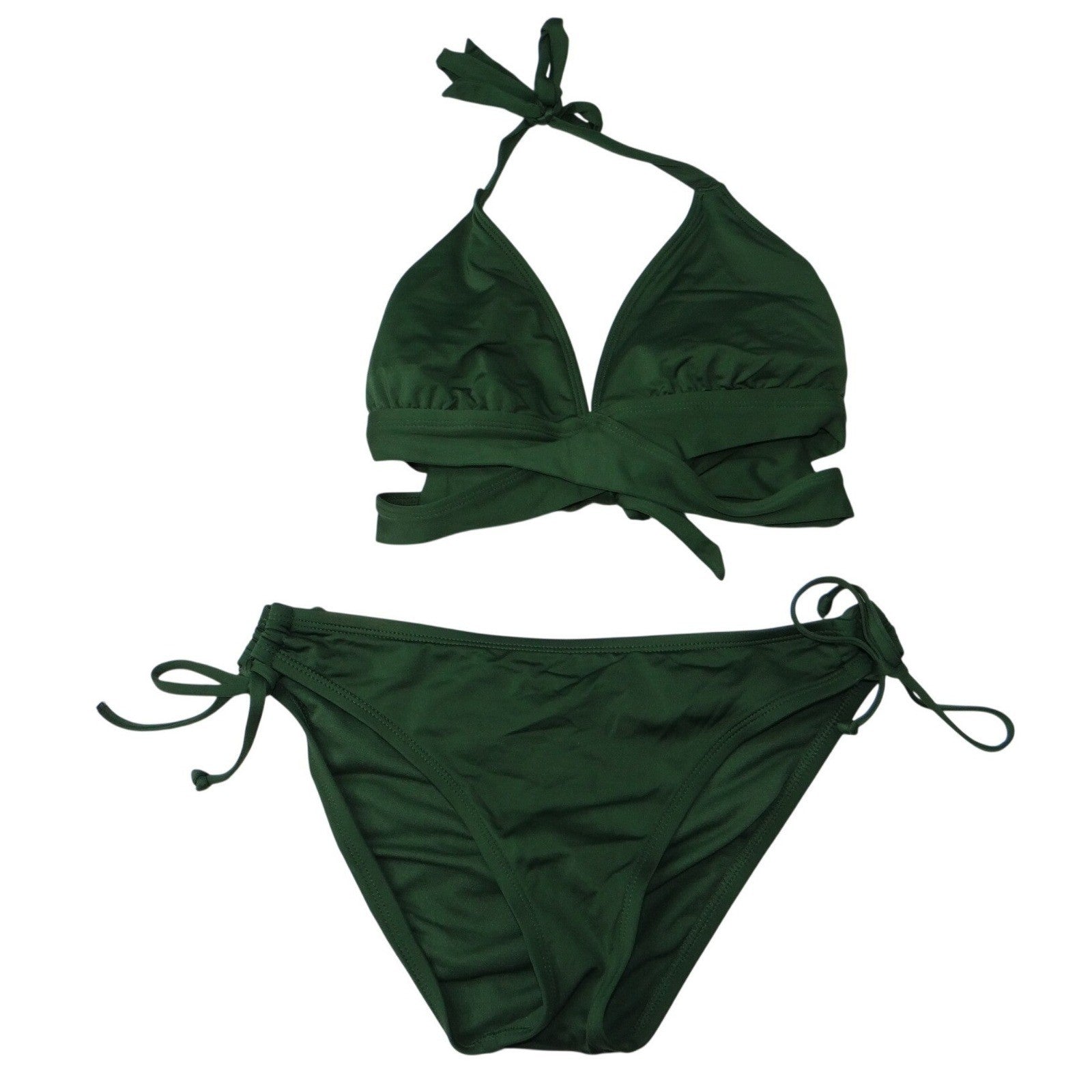 Kona Sol Womens Dark Green Halter Tie Bikini Swimsuit Set Size M/S