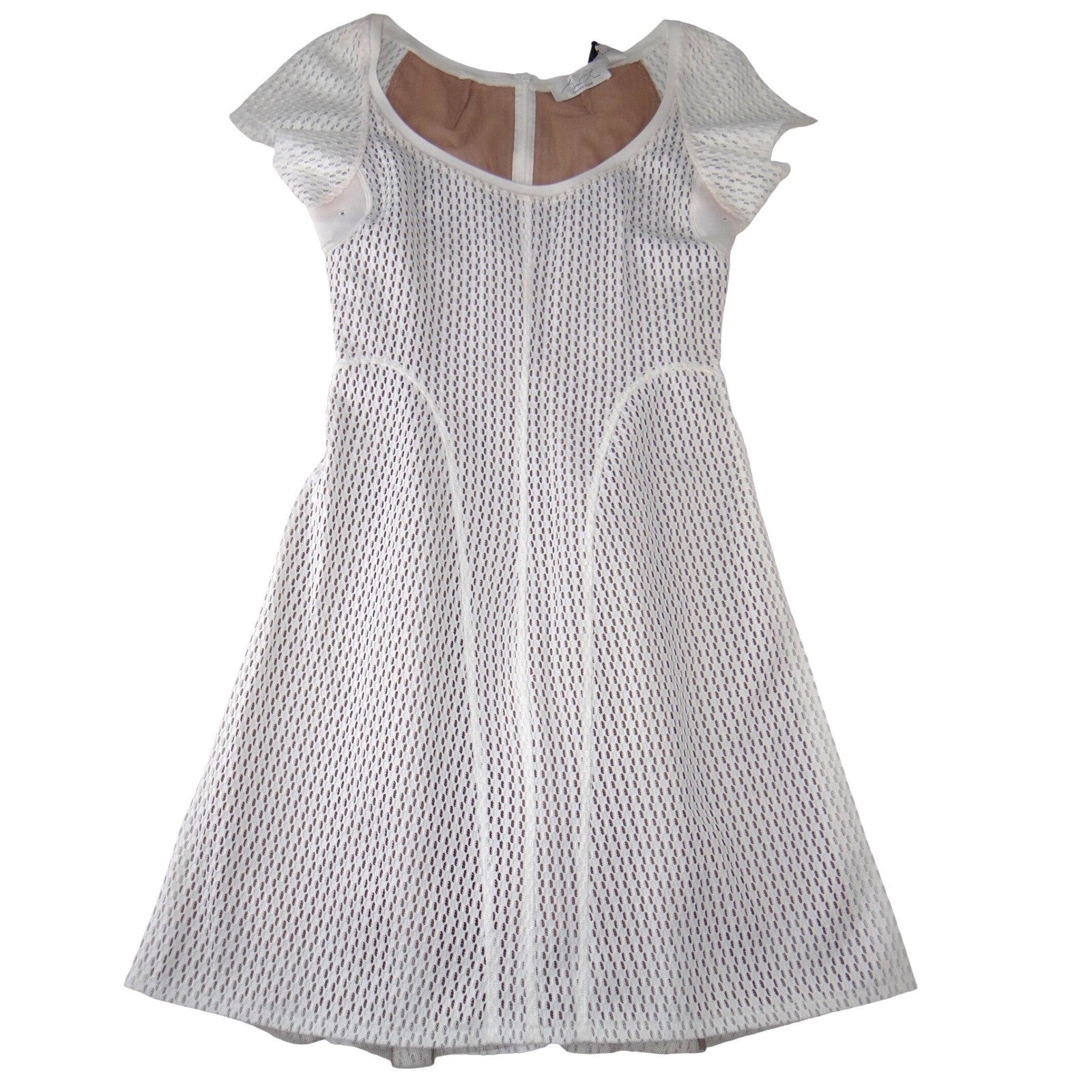 NWT-Byron Lars Beauty Mark White Mesh Honeycomb Fit and Flare Dress Size 6