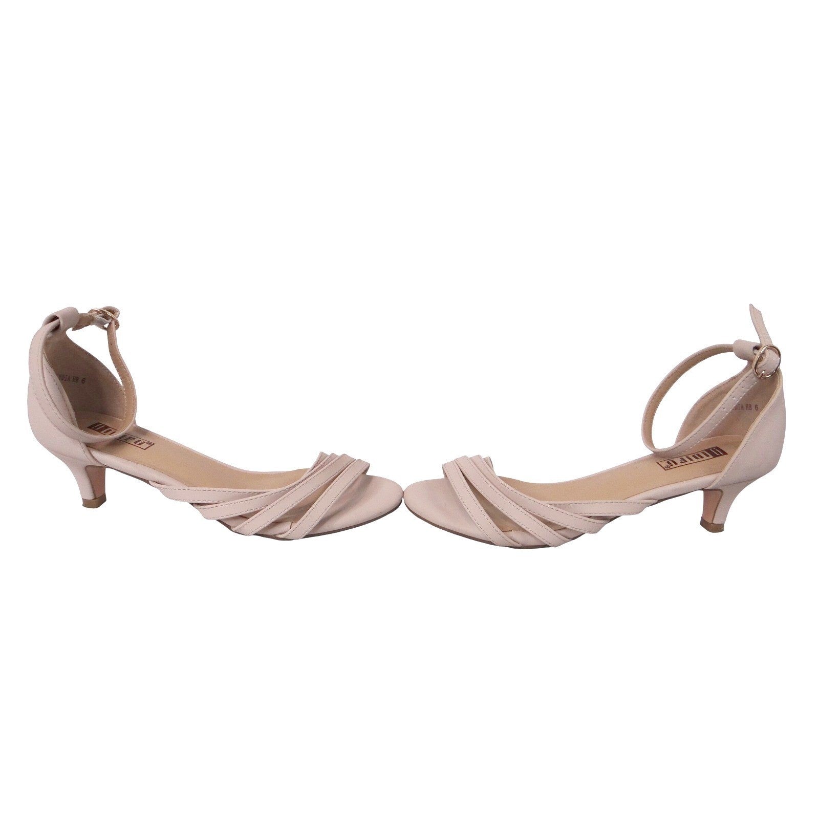 DIDIFU Women's Beige Strappy Kitten Heel Ankle Strap Sandals Size 6