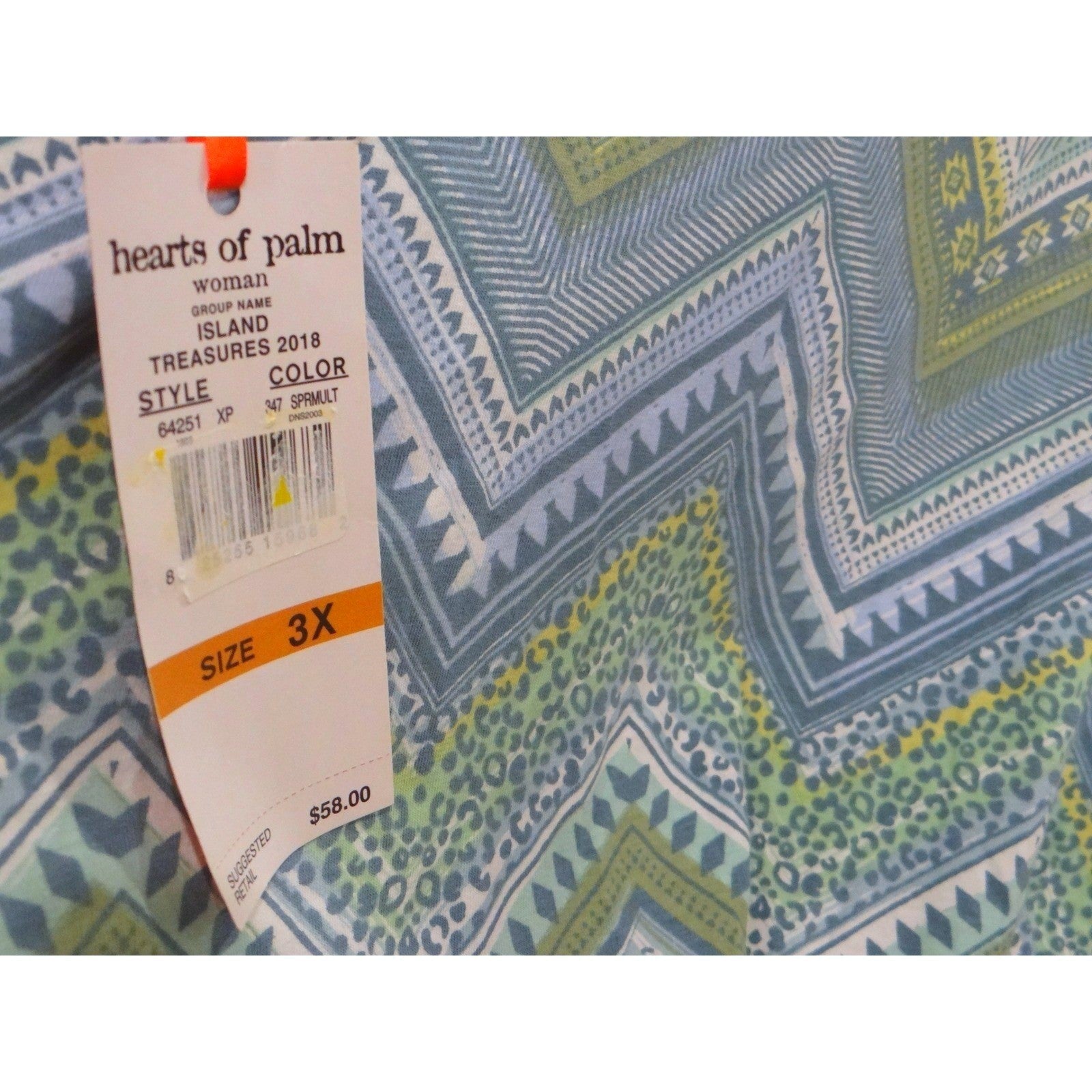 Hearts of Palm Woman Island Treasures 2018 Print V Neck Tie Front Blouse 3X