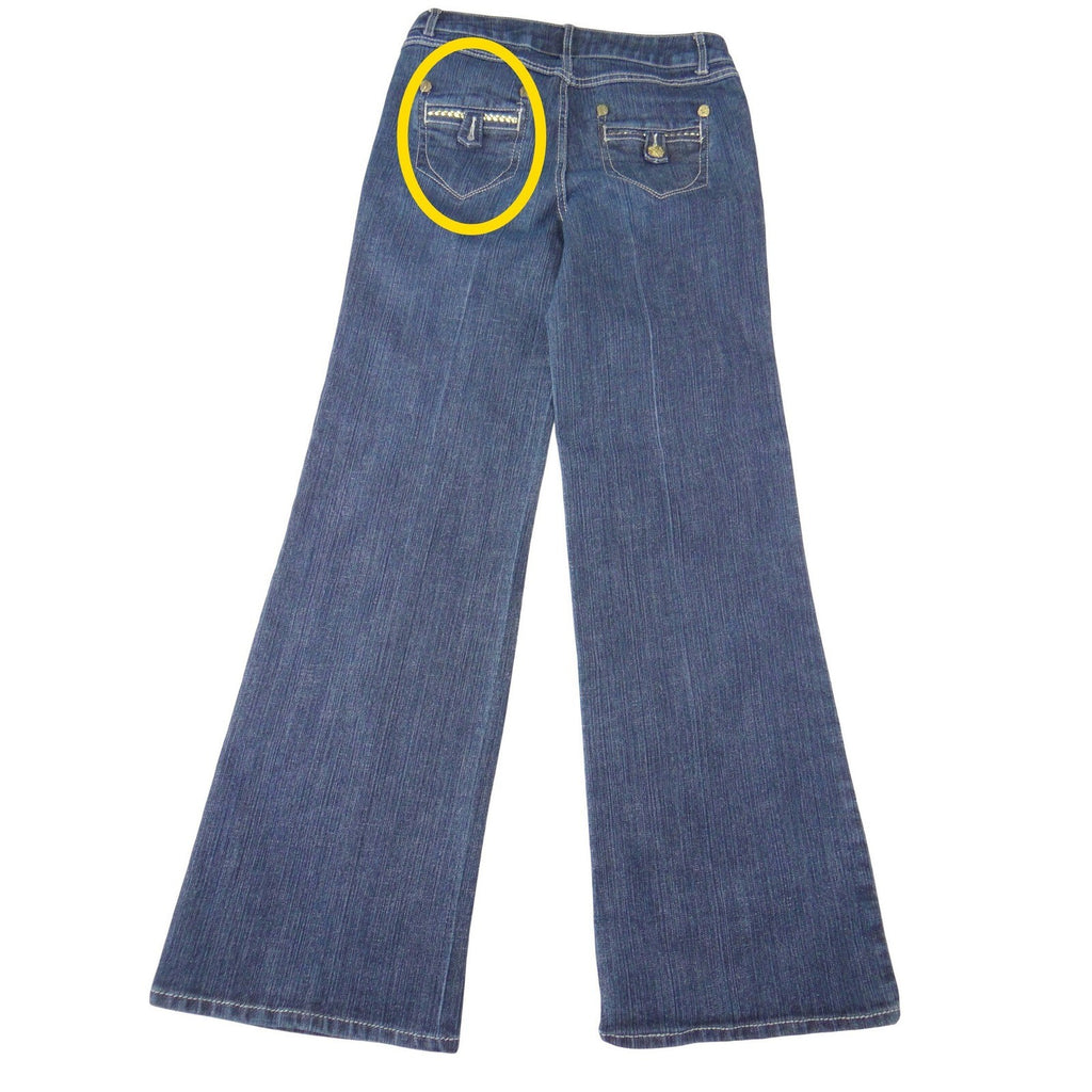 Cache Womens Dark Wash Wide Leg Jeans Blue Gold Braided Pocket Size 8