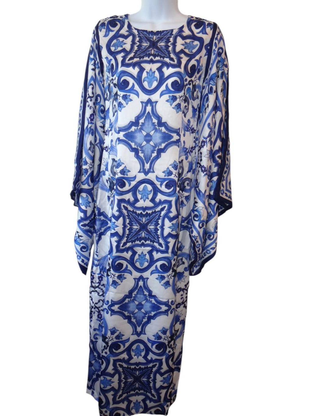 Elegant Blue Print Kaftan Dress - Stylish Women's Fashion