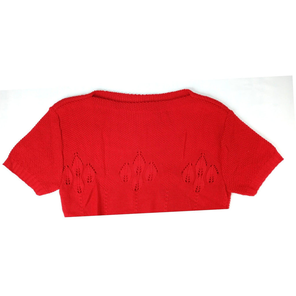 Vintage Barry & Me Red Knit Cropped Short Sleeve Sweater Women USA Made