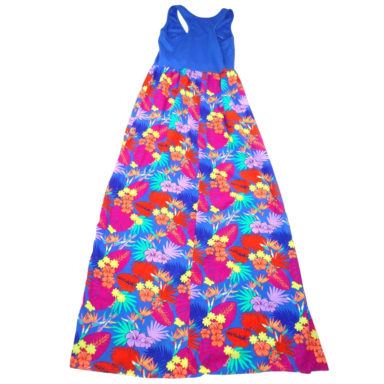 Thyme & Honey Womens Tropical Floral Maxi Dress Blue Multi Racerback Summer 1881