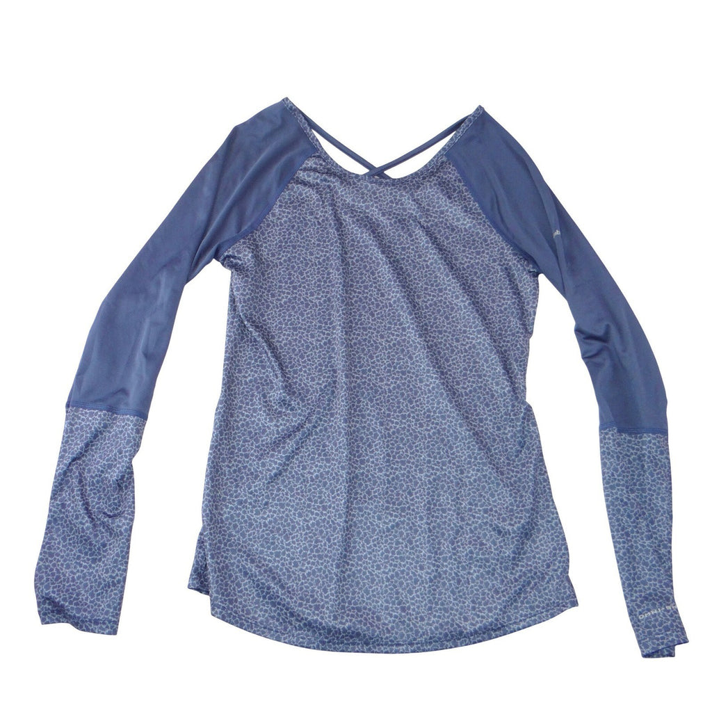 Columbia Womens Navy Blue Pebble Print Strappy Back Long Sleeve Active Top S