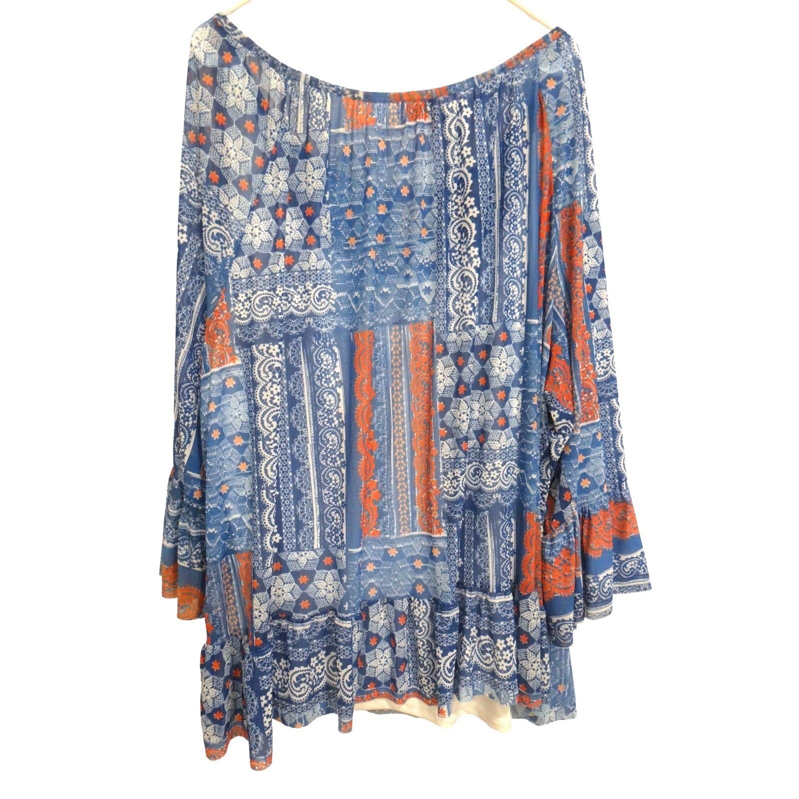 Hearts of Palm Woman Plus Size 3X Patchwork Print Beaded Neckline Tunic Top
