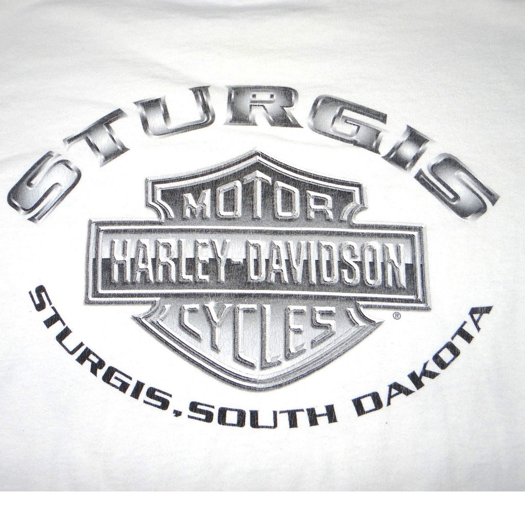 VTG Harley Davidson Sturgis 2001 Black Hills Rally Long Sleeve Tee White Mens L