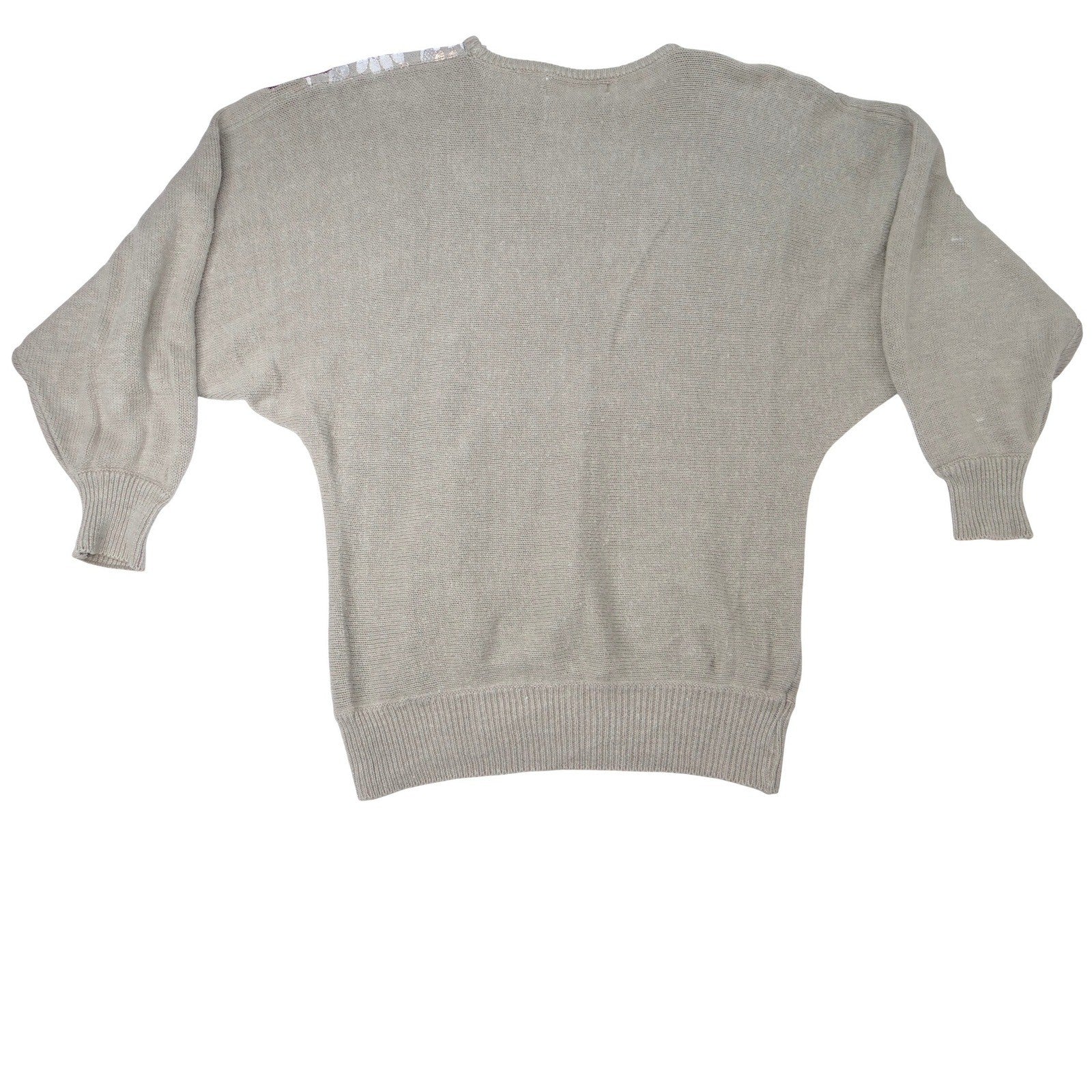 Vintage Unique Maurada Embellished Sweater Beige Knit Dolman Sleeve Women's M