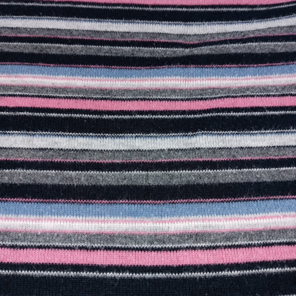 VTG Erika Striped Lace Up Collar Long Sleeve Womens Sz L Pink Black Gray Blue