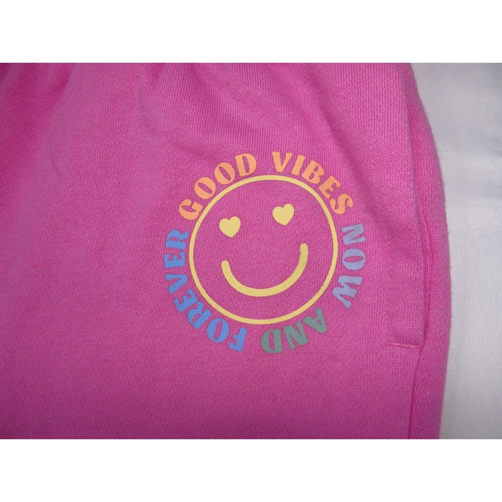 Kids Bright Pink Smiley Face Graphic Sweatpants Flare Leg