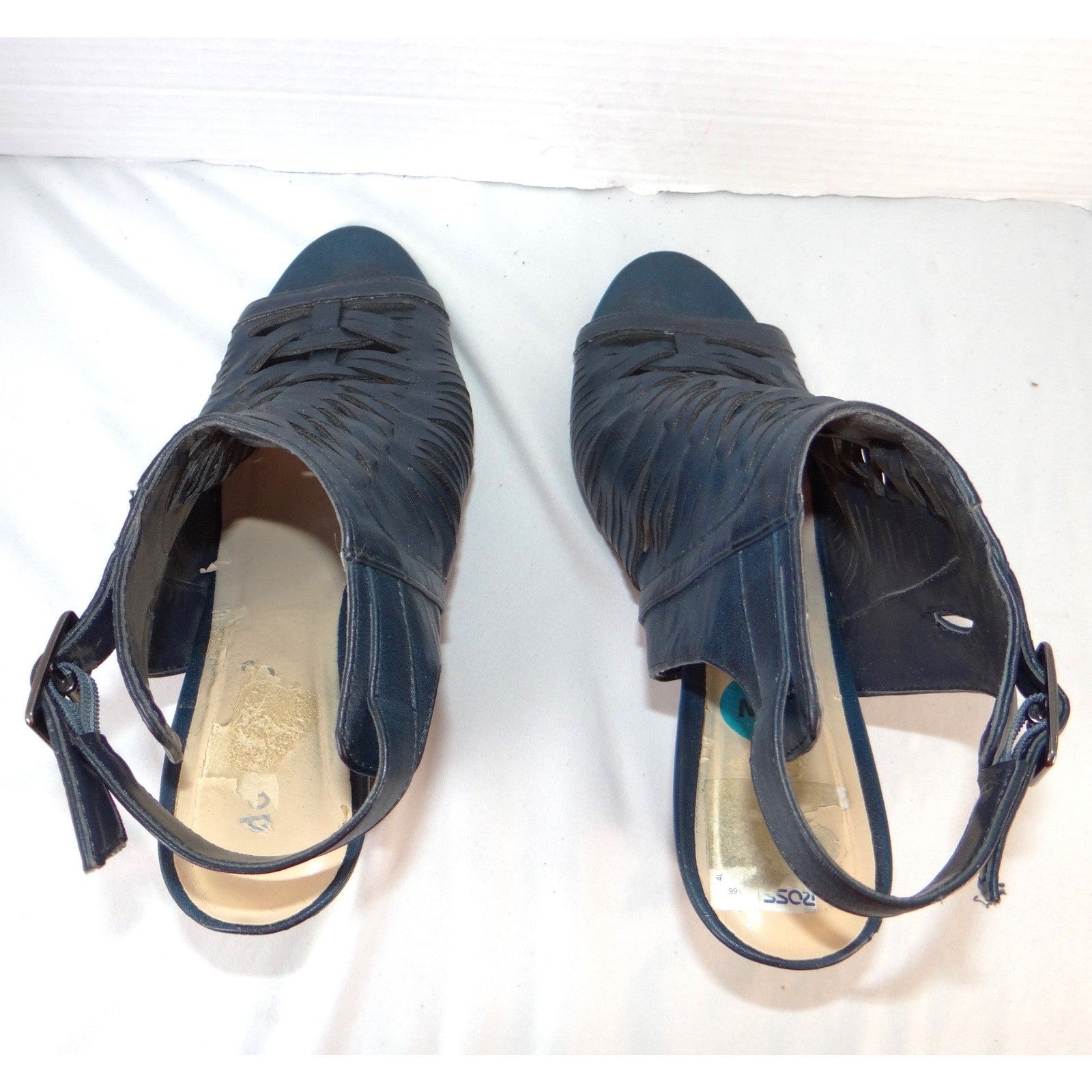Dollhouse Snaffu Navy Blue Woven Caged Wedge Sandals Womens 10W Open Toe Buckle