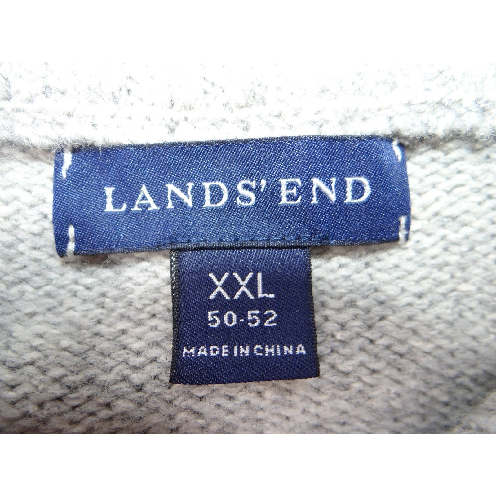 Lands End Mens Gray Mock Neck Button Quarter Zip Sweater XXL 50-52