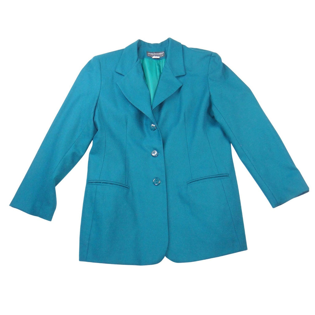 VTG Lauren Alexandra Collection Teal Wool Blazer Jacket Womens Size 14 USA Made