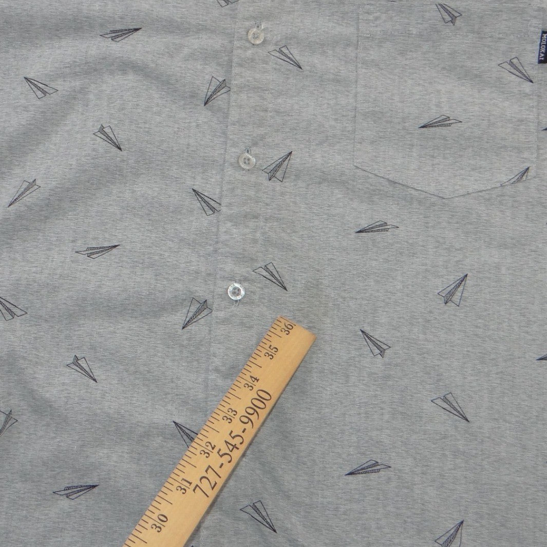 Molokai Surf Co Mens XL Heather Grey Paper Plane Print Short Sleeve Button Down
