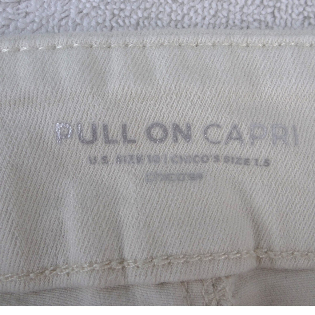 Chicos Pull On Capri Pants Cream Beaded Embroidered Hem Womens Size 1.5 US 10