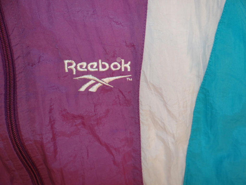 Vintage Reebok Women's Windbreaker Jacket Purple Teal White