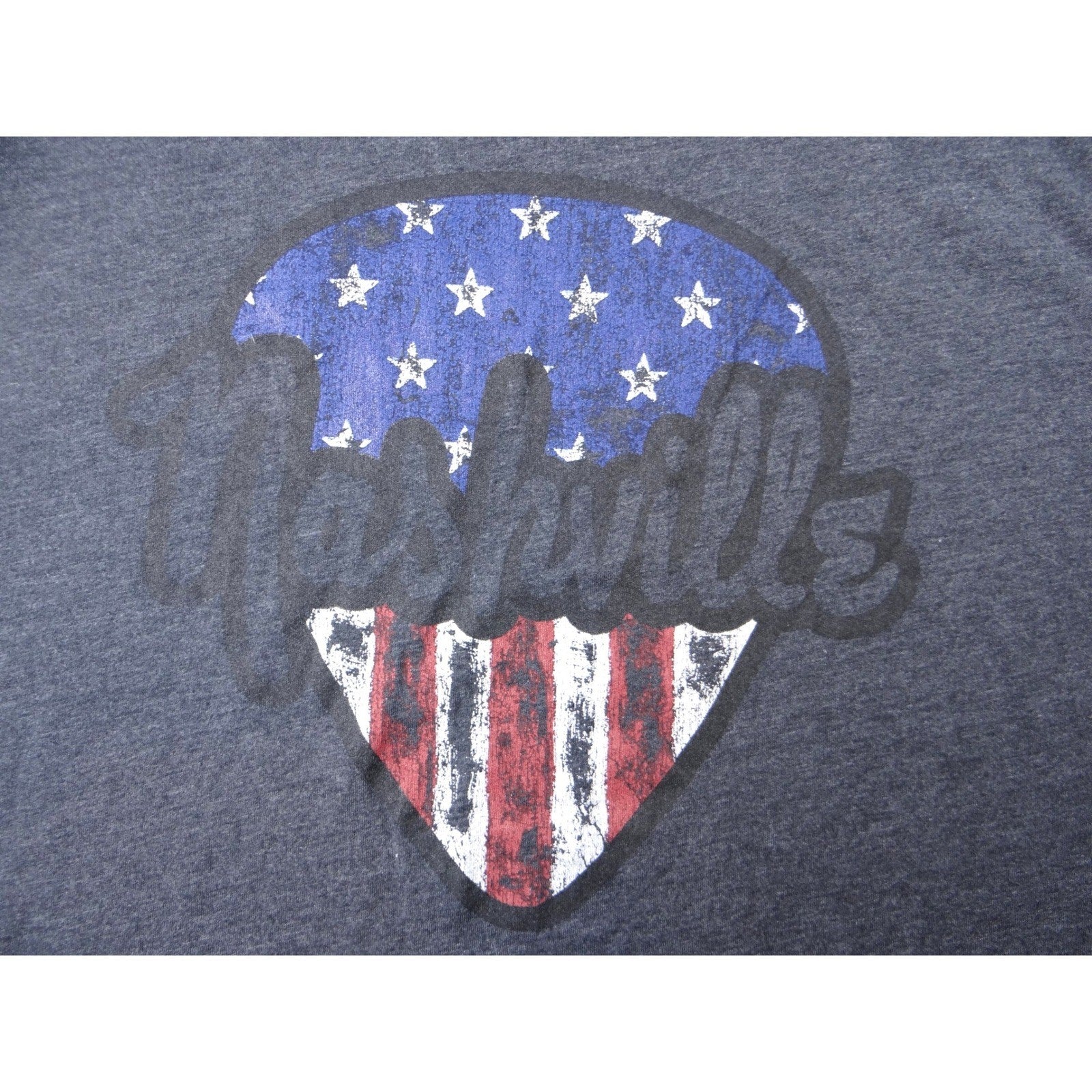 Taboo Nashville Guitar Pick American Flag Graphic T Shirt Womens Medium Charcoal