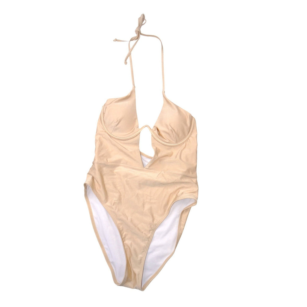 NWT-Fashion Nova Charlotte 1 Piece Swimsuit Champagne Gold Underwire Cutout