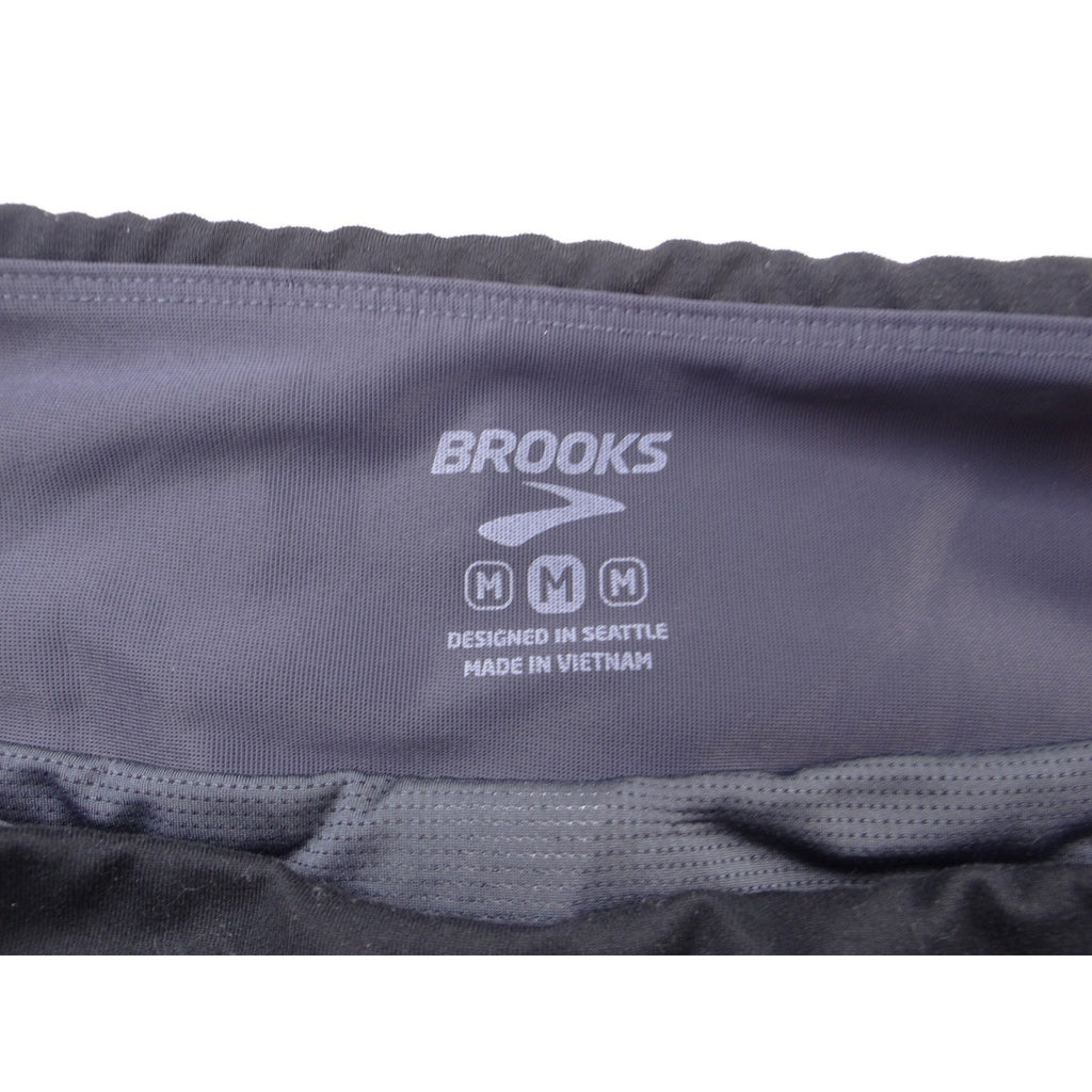 Brooks Womens Running Shorts Black Grey Abstract Streak Pattern Reflective Logo