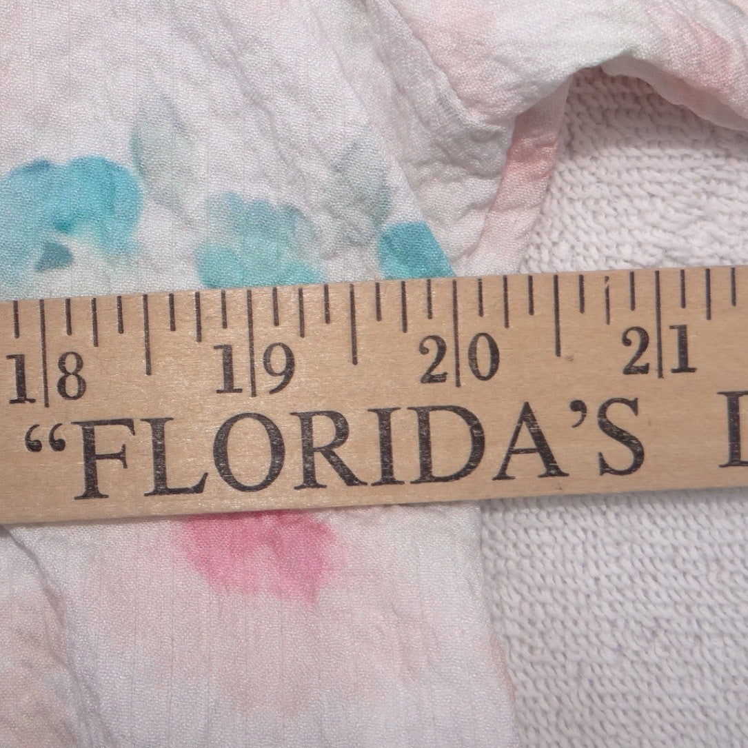 VTG Floral Peter Pan Collar Blouse Short Sleeve Pastel Watercolor Textured Top L