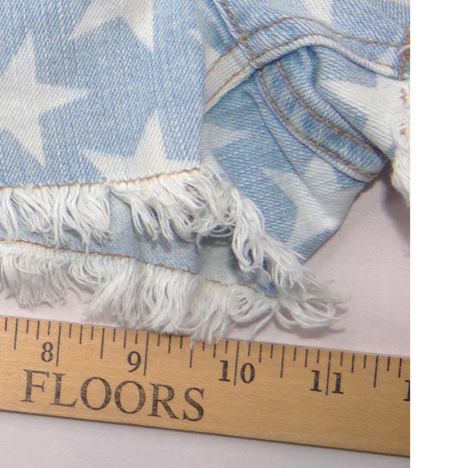 Roxy Denim Americana Stars and Stripes Cut Off Shorts Light Wash Blue Size 7/28