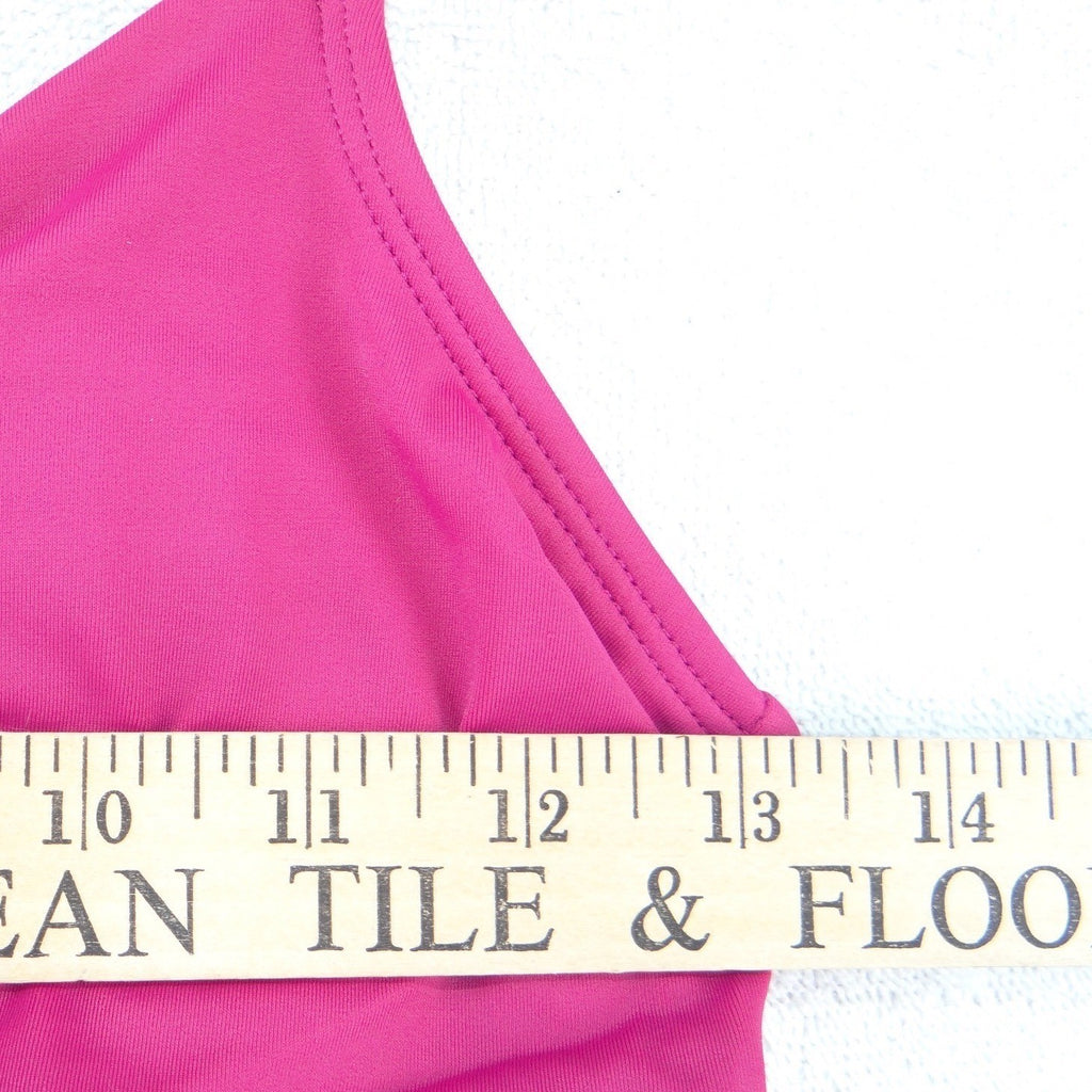 Womens Pink Ruched One Piece Swimsuit Size M 8-10 Notched V-Neck