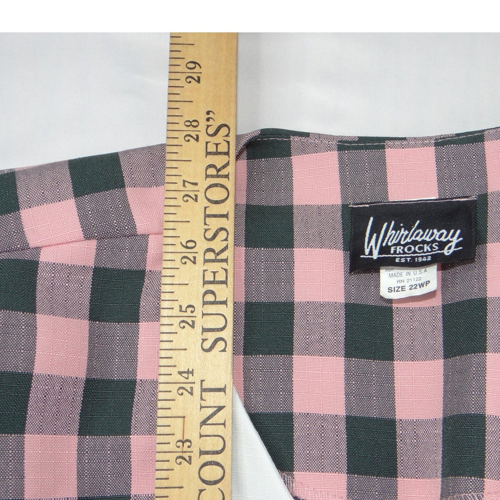 Whirlaway Frocks Vintage Pink Plaid Skirt Suit Set 22WP Puff Sleeve Made in USA