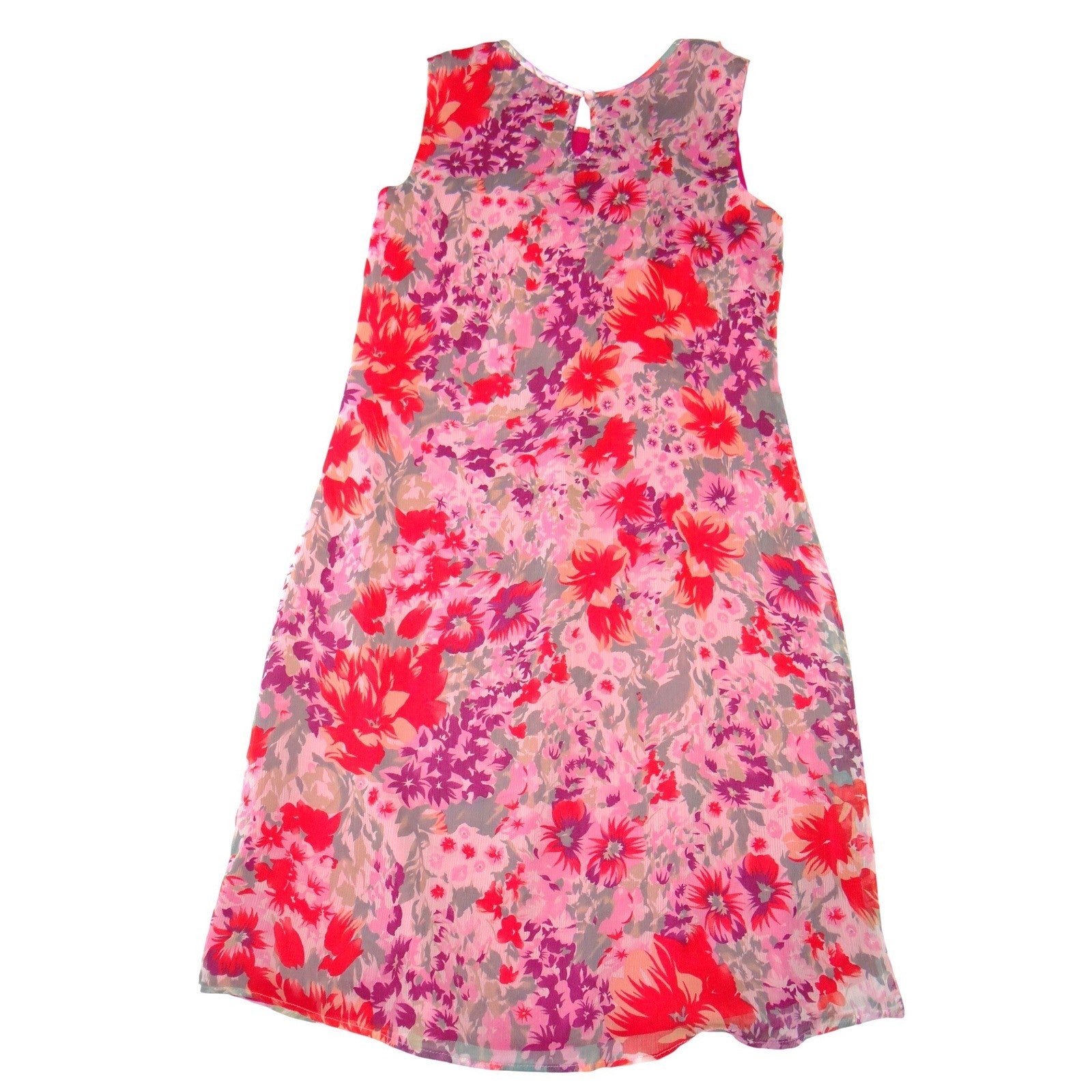 Alfani Womens Red Pink Purple Floral Ruffle Neck Chiffon Shift Dress Size 4