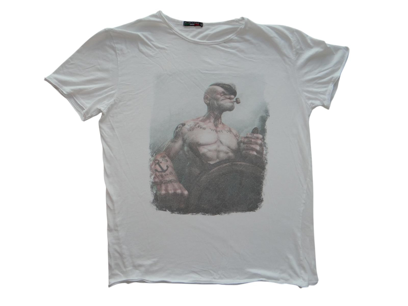 Men's White Graphic T-Shirt with Popeye Print