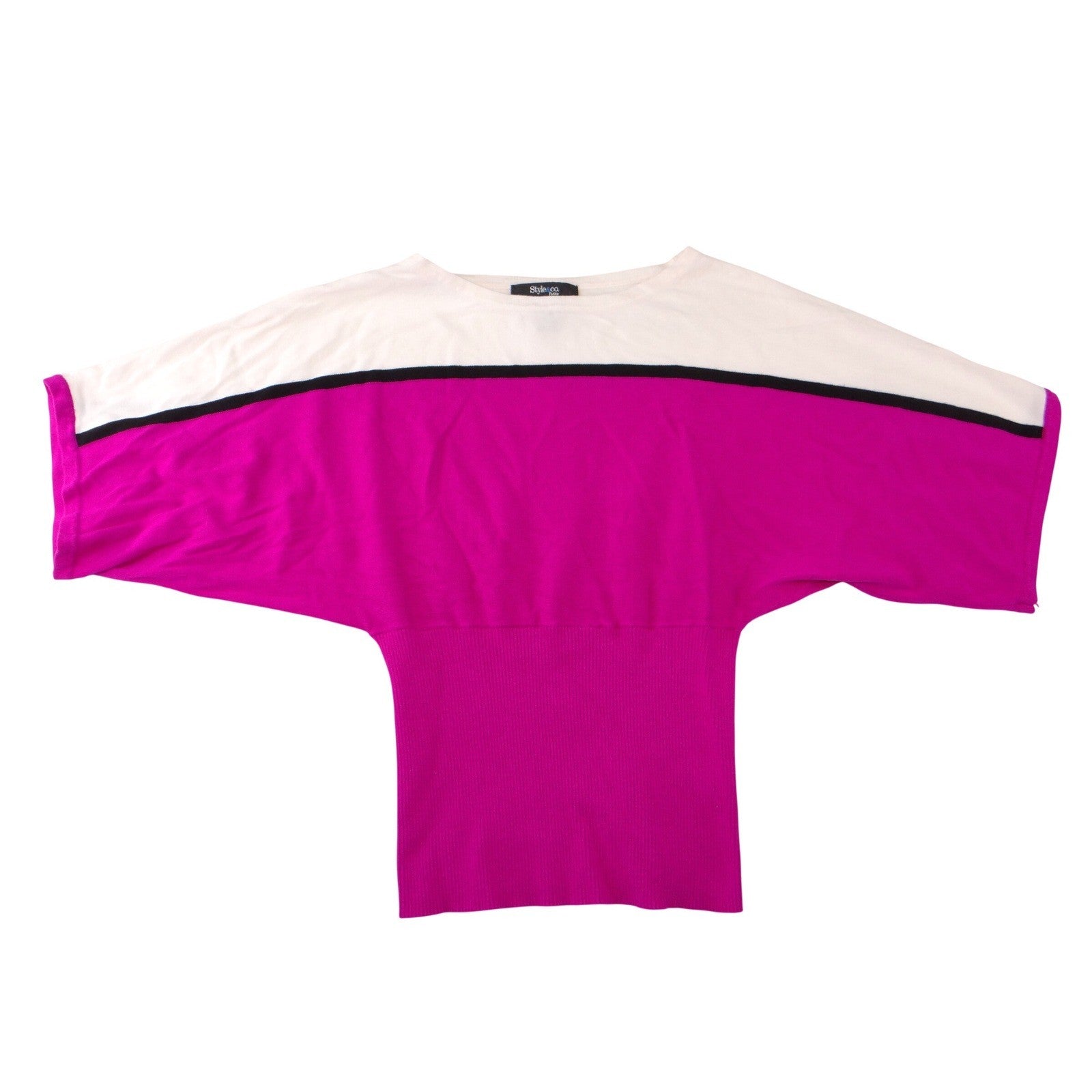 Style & Co Petite Magenta Pink Colorblock Batwing Dolman Knit Sweater Top PP