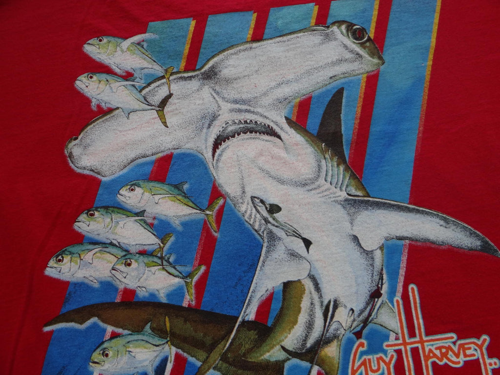 Guy Harvey Red Long Sleeve T-Shirt with Hammerhead Shark Graphic