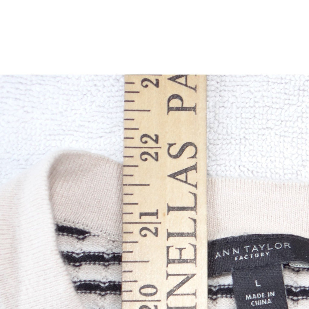 Ann Taylor Factory Striped Cardigan Sweater Cream Navy Blue Button Front Large