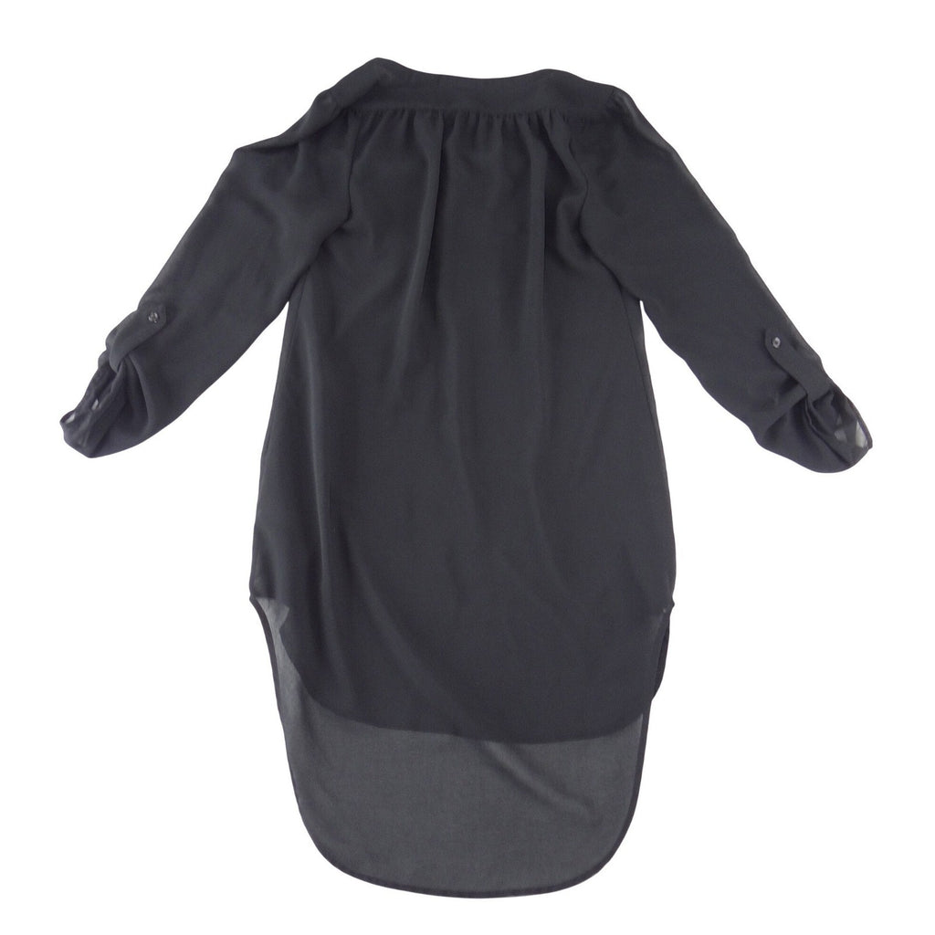 Mossimo Womens XS Black High Low Tunic Blouse Long Sleeve Split Neck Top