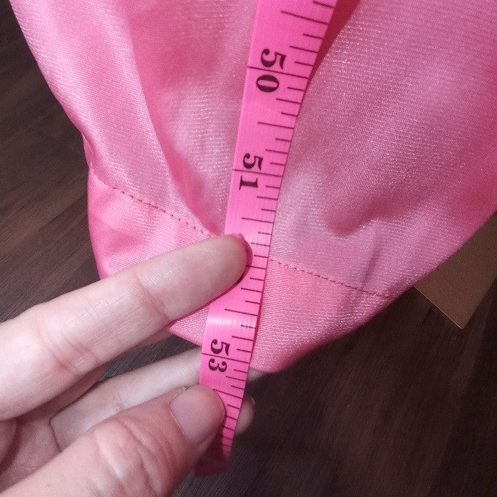 Vintage Princess Lingerie Pink Satin Nightgown Pearl Buttons Sheer Trim Size L