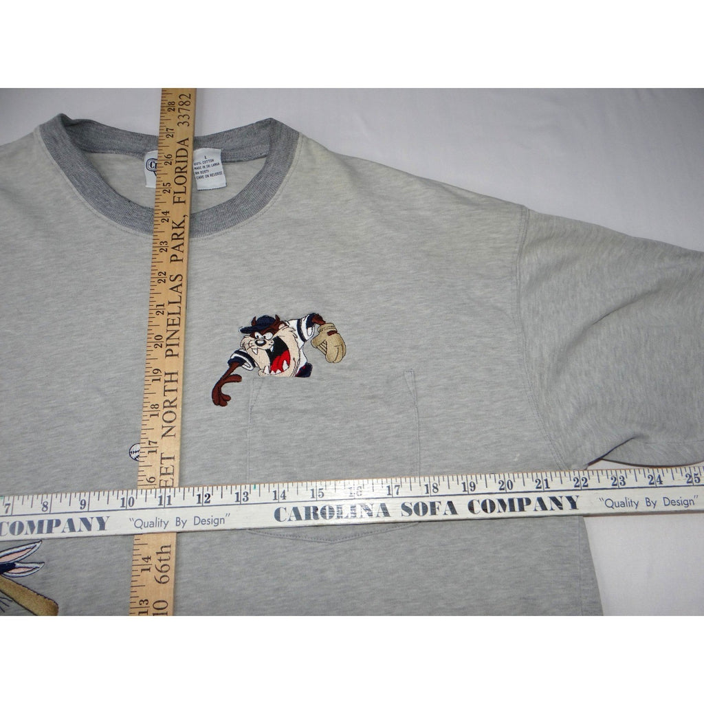 Vintage Embroidered Looney Tunes Bugs Bunny Taz Baseball Unique T Shirt Size L