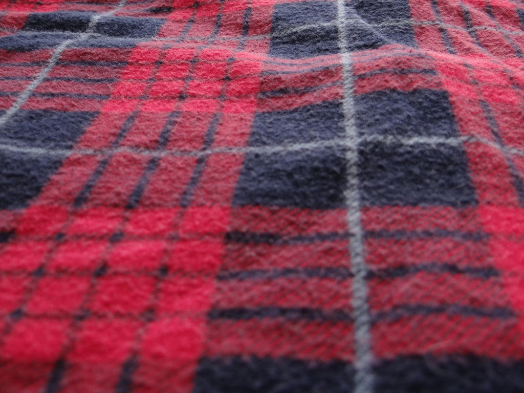 Men's Red and Navy Plaid Flannel Casual Shirt