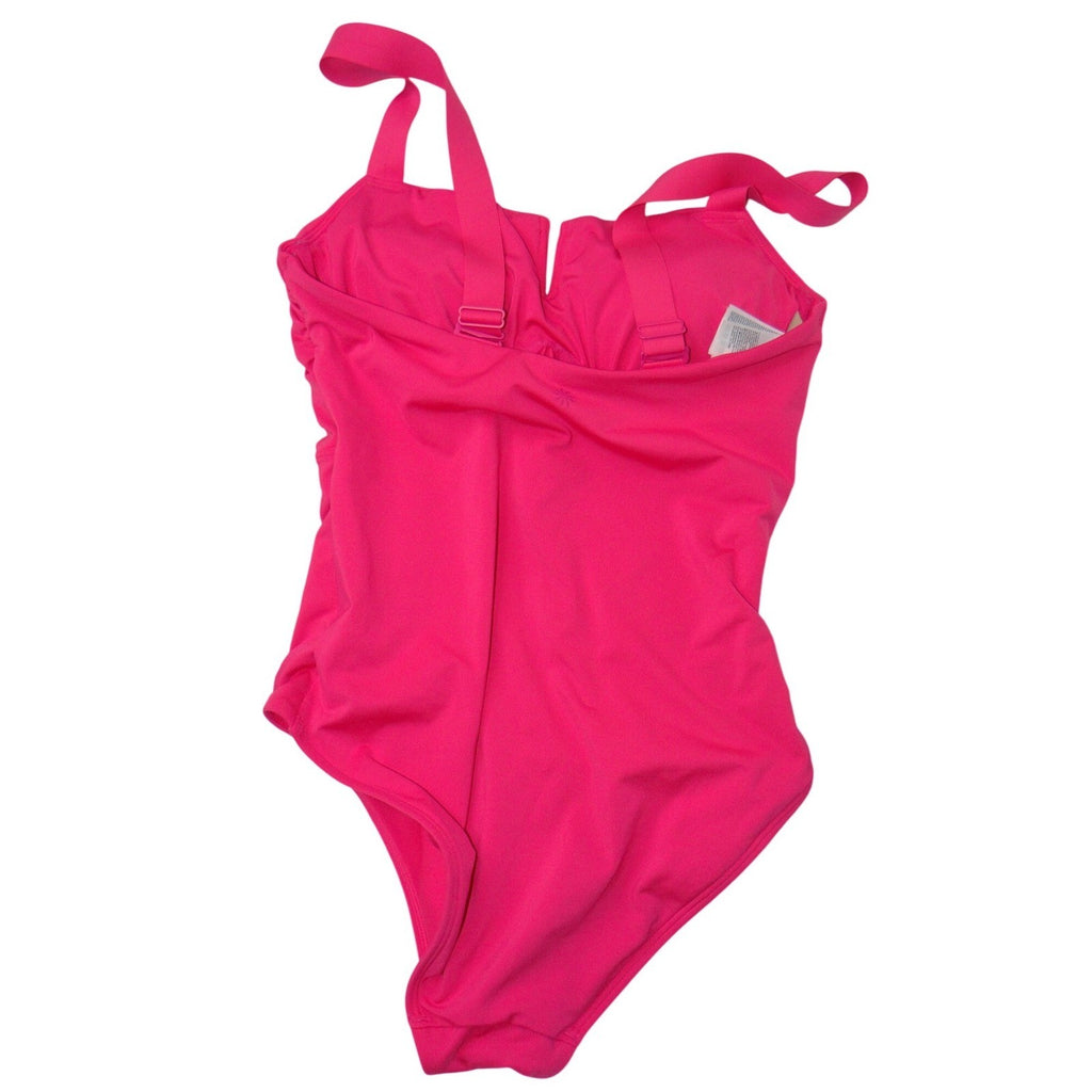 Athleta Womens Hot Pink V-Neck One Piece Swimsuit 32D/DD Adjustable Straps