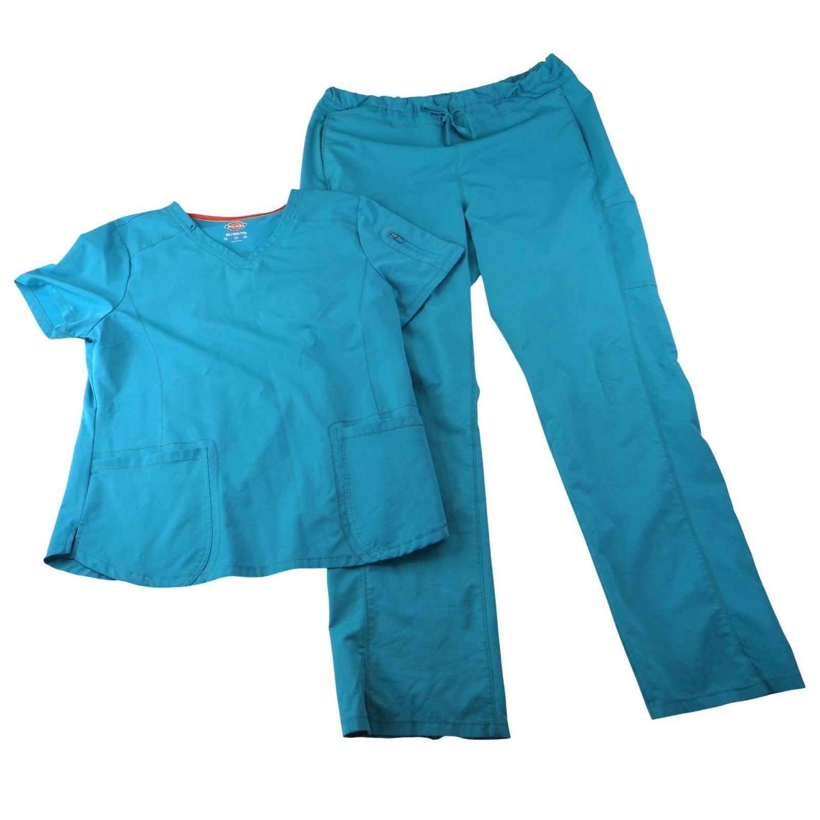 Dickies EDS Essentials Womens Scrub Set Teal Blue V-Neck Top And Pants XL- Tall