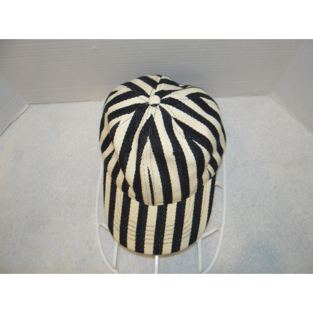 Black and Cream Vertical Striped Denim Baseball Cap Adjustable Strapback Hat