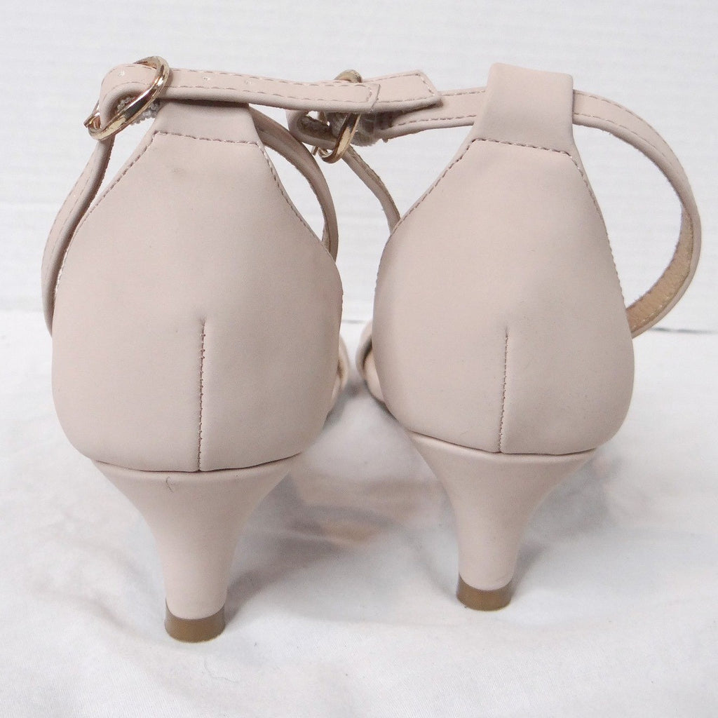 DIDIFU Women's Beige Strappy Kitten Heel Ankle Strap Sandals Size 6
