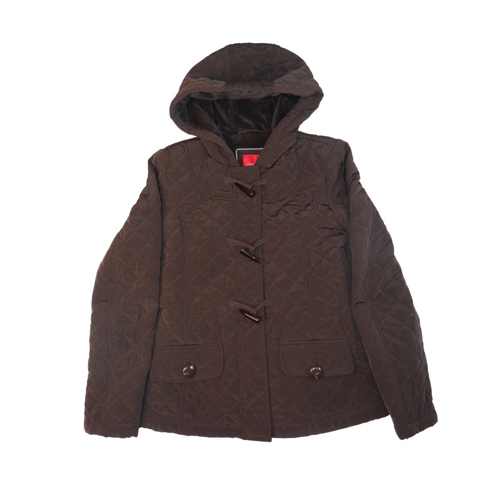 Esprit Quilted Hooded Toggle Jacket Brown Women's Size Medium Cozy Warm Winter