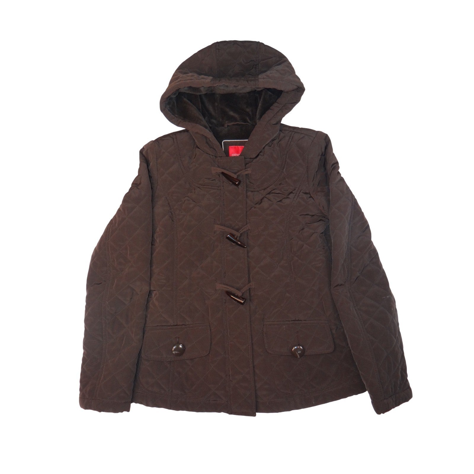 Esprit Quilted Hooded Toggle Jacket Brown Women's Size Medium Cozy Warm Winter