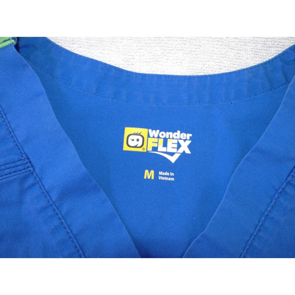 WonderWink WonderFlex Womens Blue V-Neck Scrub Top Short Sleeve Medium 0168